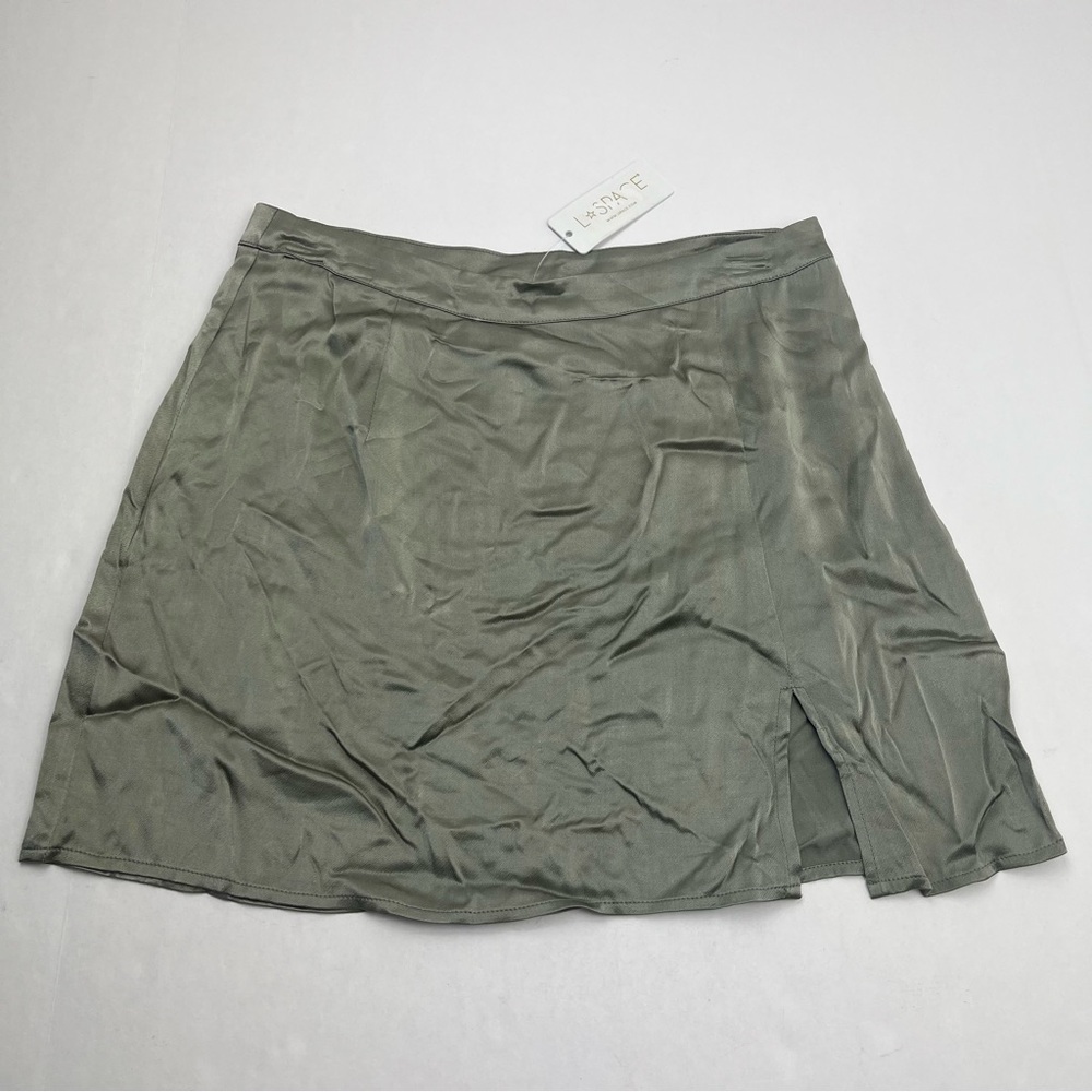 L*Space Delta Metallic Skirt Mini With Slit Light Olive Size Large Womens NEW